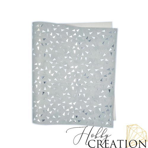 Кожзам с принтом "Треугольники / серебро" 26*46 см. матовый II, платина