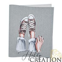 Кожзам с принтом "Кеды" 26*46 см. тиснение Твид, платина