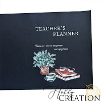 Кожзам с принтом "Учитель это призвание" 26*46 см. тиснение Дэним, графит