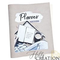 Кожзам с принтом "Планер учителя / книга" 26*46 см. тиснение под кожу Шарм, серо-розовый 