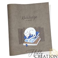 Кожзам с принтом "Твои знания" 26*46 см. тиснение под кожу Шарм, ледяной коричневый 