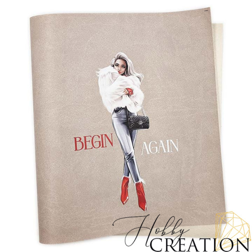 Кожзам с принтом "Мэри" 26*46 см. матовый, серо-розовый