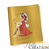 Кожзам с принтом "гороскоп дева / Тесса брюнетка" 26*46 см. матовый однотонный, матовое золото