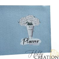 *Кожзам с принтом "Белые пионы" 26*46 см. тиснение Твид, светло-голубой