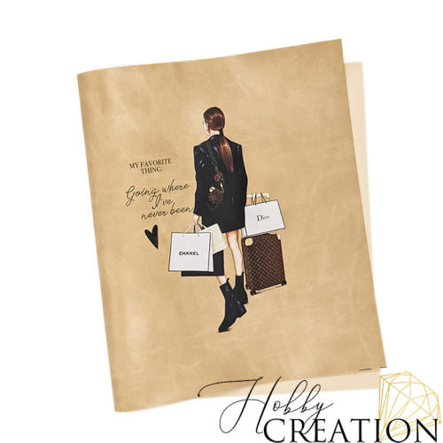 Кожзам с принтом "Селена" 26*46 см. полуглянцевый Каньон, бежево-персиковый