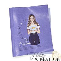 Кожзам с принтом "гороскоп рыбы / Кайли брюнетка" 26*46 см. глянцевый, лавандовый