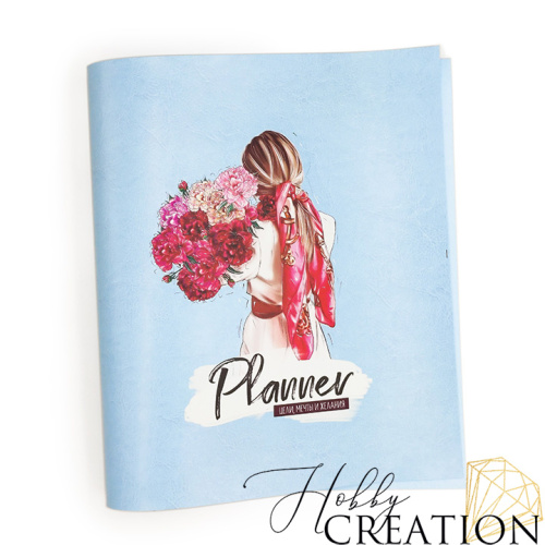 Кожзам с принтом "Лесли" 26*46 см. глянцевый, светло-голубой