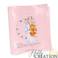 Кожзам с принтом "гороскоп лев / Люси блондинка" 26*46 см. глянцевый с перламутром, светло-розовый