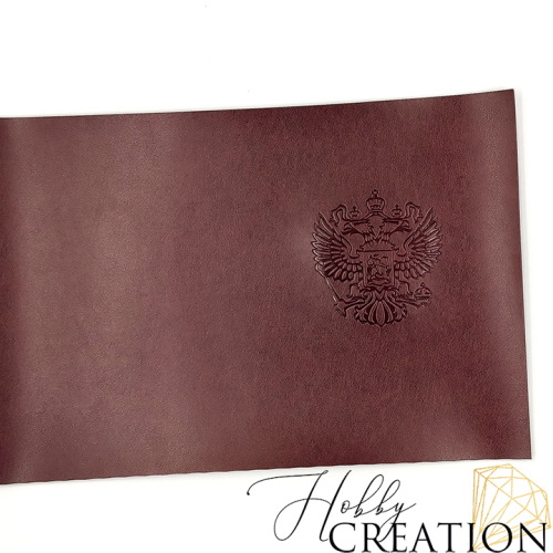 Переплетный кожзам с тиснением "Герб РФ", полуглянцевый Флауто багровый