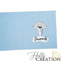 Кожзам с принтом "Белые пионы в рожке" 18*28 см. тиснение Твид, светло-голубой