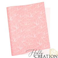 Кожзам с принтом "Магнолии" 26*46 см. тиснение под кожу, светло-розовый