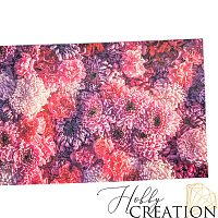 Кожзам с принтом "Яркие хризантемы" 18*28 см. тиснение под кожу II, белый