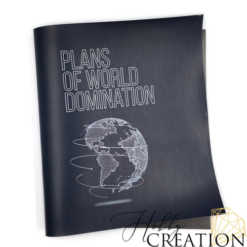 Кожзам с принтом "Plans of world domination" 26*46 см. полуглянцевый Гая, темно-синий Кожзам с принтом "Plans of world domination" 26*46 см. полуглянцевый Гая, темно-синий