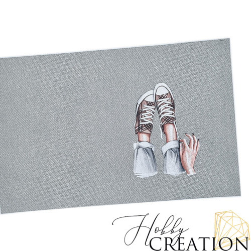 Кожзам с принтом "Кеды" 18*28 см. тиснение Твид, платина Кожзам с принтом "Кеды" 18*28 см. тиснение Твид, платина