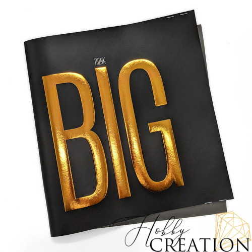 Кожзам с принтом "Think Big / бронза" 26*46 см. матовый, черный