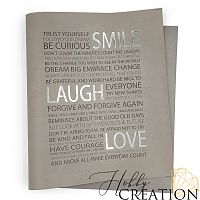 Кожзам с принтом "SMILE, LAUGH, LOVE / серебро" 26*46 см. матовый, каменно-серый