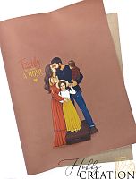 Кожзам с принтом "Happy family / брюнеты" 35*70 см. матовый II, мокко