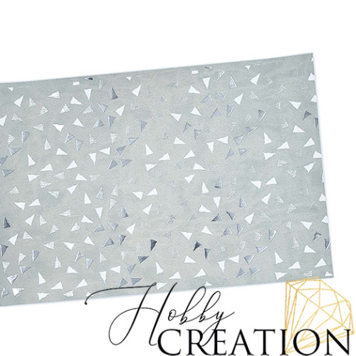 Кожзам с принтом "Треугольники / серебро" 18*28 см. матовый II, платина