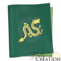 Кожзам с принтом "Золотой дракон" 26*46 см. матовый II, зеленый