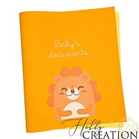 Кожзам с принтом "Львёнок" 26*46 см. тиснение под кожу Шарм, оранжевый