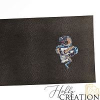 Кожзам с принтом "Череп со змеёй" 18*28 см. тиснение питон, темно-серый