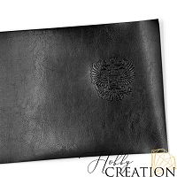 Переплетный кожзам с тиснением "Герб РФ", глянцевый черный