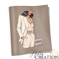 Кожзам с принтом "Лекси" 26*46 см. глянцевый, ледяной коричневый