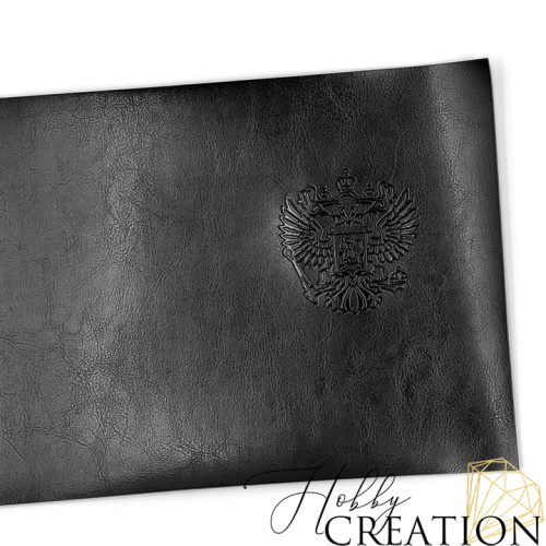Переплетный кожзам с тиснением "Герб РФ", глянцевый черный