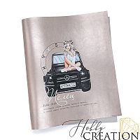 Кожзам с принтом "гороскоп телец / Кенди блондинка" 26*46 см. глянцевый с перламутром, серо-розовый