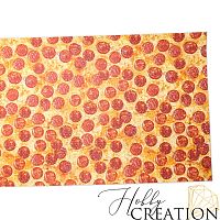 Кожзам с принтом "Пицца" 18*28 см. тиснение под кожу II, белый