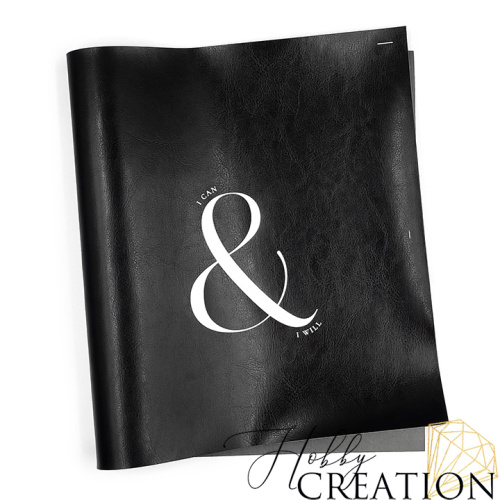 Кожзам с принтом "I can and I will" 26*46 см. глянцевый, черный Кожзам с принтом "I can and I will" 26*46 см. глянцевый, черный