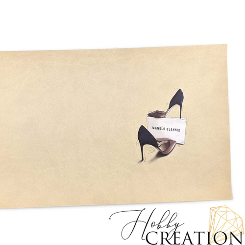 Кожзам с принтом "Туфли Manolo Blahnik" 18*28 см. матовый II, латте