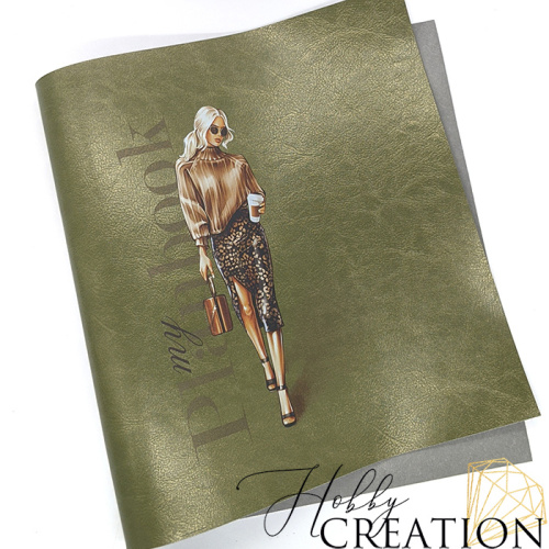 Кожзам с принтом "Дженнифер" 26*46 см. глянцевый с перламутром, зеленый с золотом