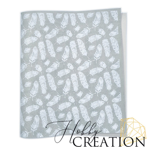 Кожзам с принтом "Нежные пёрышки" 26*46 см. матовый II, платина