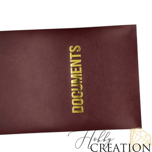 Кожзам с принтом "Documents / золото" 18*28 см. полуглянцевый Флауто, багровый