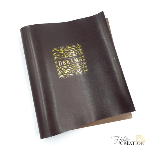 Кожзам с принтом "Follow your dreams / золото" 26*46 см. глянцевый К2, горький шоколад