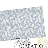 Кожзам с принтом "Нежные пёрышки" 18*28 см. матовый II, платина