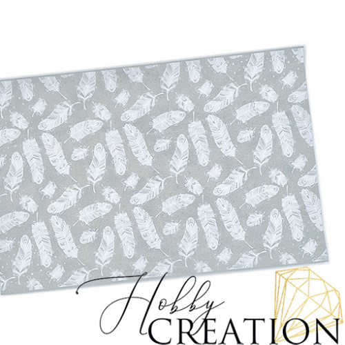 Кожзам с принтом "Нежные пёрышки" 18*28 см. матовый II, платина