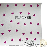 Кожзам с принтом "Planner / Сердечки" 26*46 см., тиснение под кожу, белый