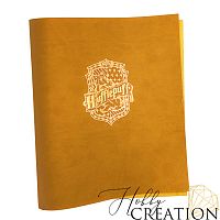 Кожзам с принтом "Hufflepuff HP/золото" 26*46 см. матовый II, охра