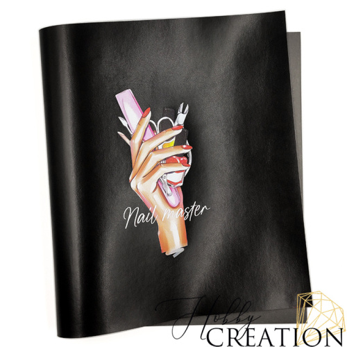 Кожзам с принтом "Мастер маникюра" 26*46 см. полуглянцевый Каньон, черный