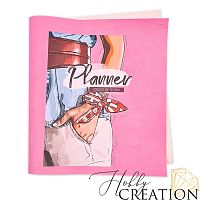 Кожзам с принтом "Девушка с платком" 26*46 см. тиснение жатая кожа, розовый