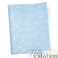 Кожзам с принтом "Магнолии" 26*46 см. тиснение под кожу, светло-голубой