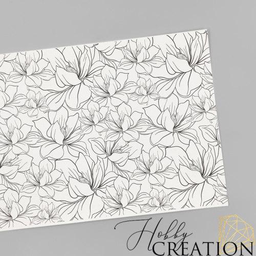 Кожзам с принтом "Магнолии" 18*28 см. тиснение под кожу II, белый