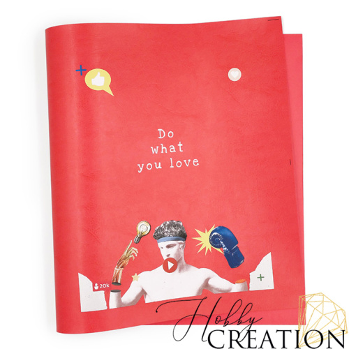 Кожзам с принтом "Делай то, что любишь!" 26*46 см. глянцевый, арбузный