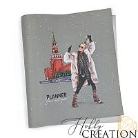 Кожзам с принтом "Тейлор" 26*46 см. тиснение под кожу, серый