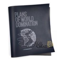 Переплетный кожзам (экокожа) Gaia с принтом  "Plans of world domination" 26*46 см., полуглянцевый темно-синий