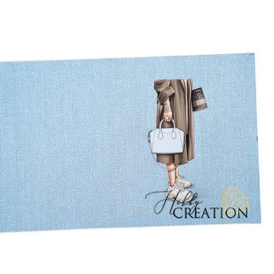 Переплетный кожзам (экокожа) тиснение Tweed с принтом "Fashion" 18*28 см., светло-голубой
