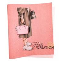 Переплетный кожзам (экокожа) тиснение Tweed с принтом "Fashion" 26*46 см., светло-розовый