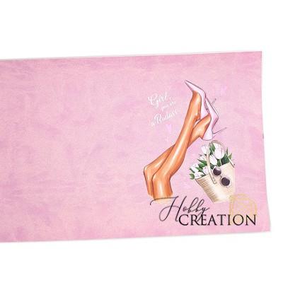 Переплетный кожзам (экокожа) с принтом "Крутая девушка" 18*28 см., матовый сиренево-розовый